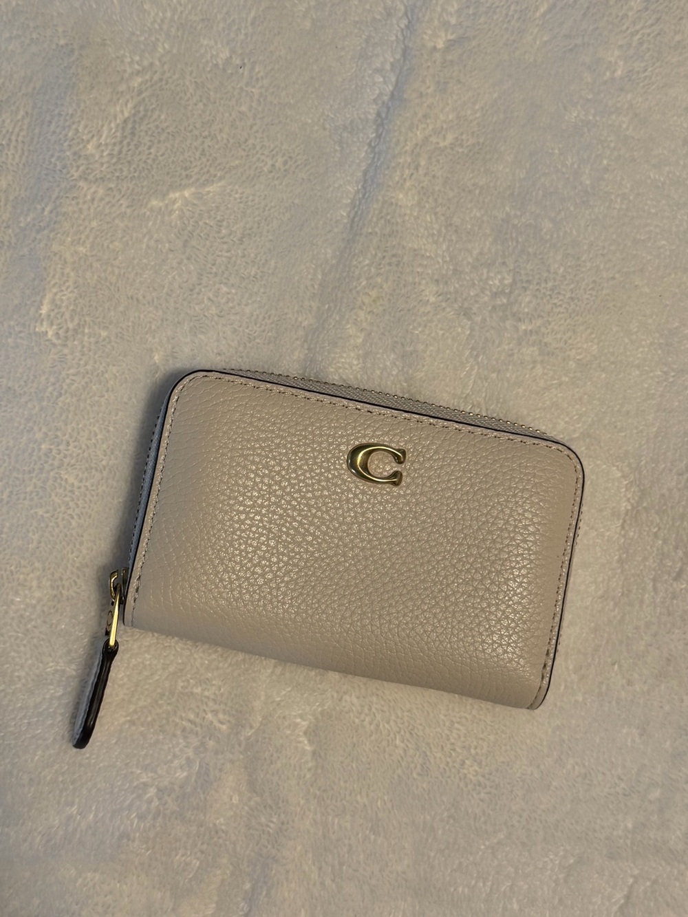 Coach Pebbled Zip Wallet in Chalk White with Gold Hardware